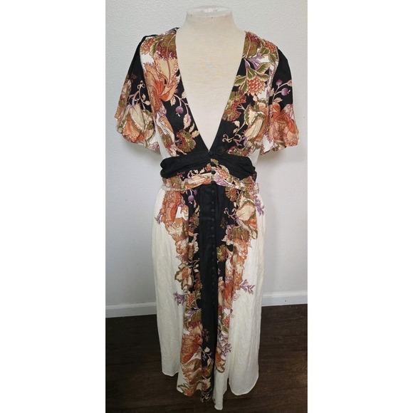 Anthropologie The Catalina Button-Front Dress Size M Black Floral Maxi Dress - Picture 3 of 12